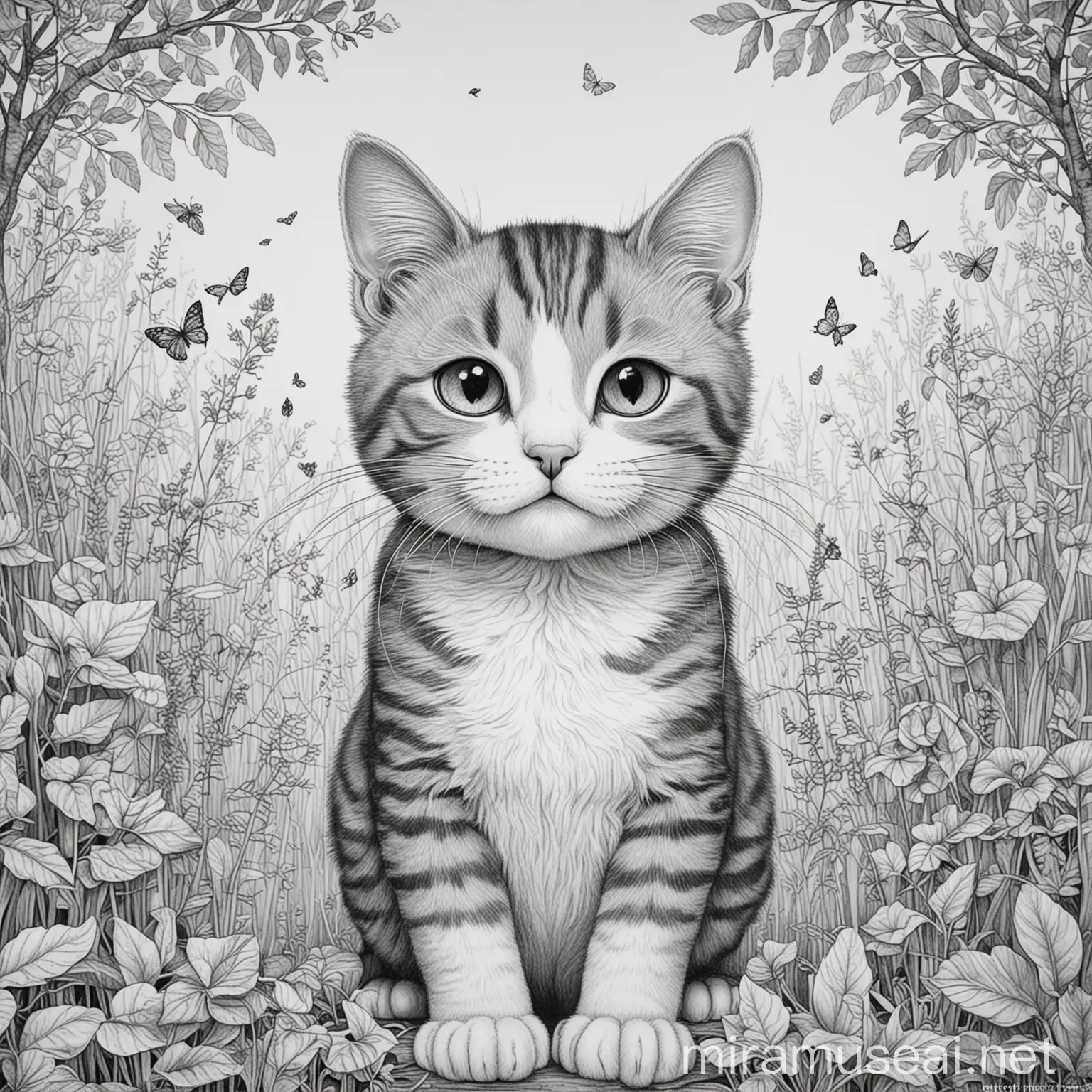 Cat Drawing for Children Fun Black and White Coloring Book Activity