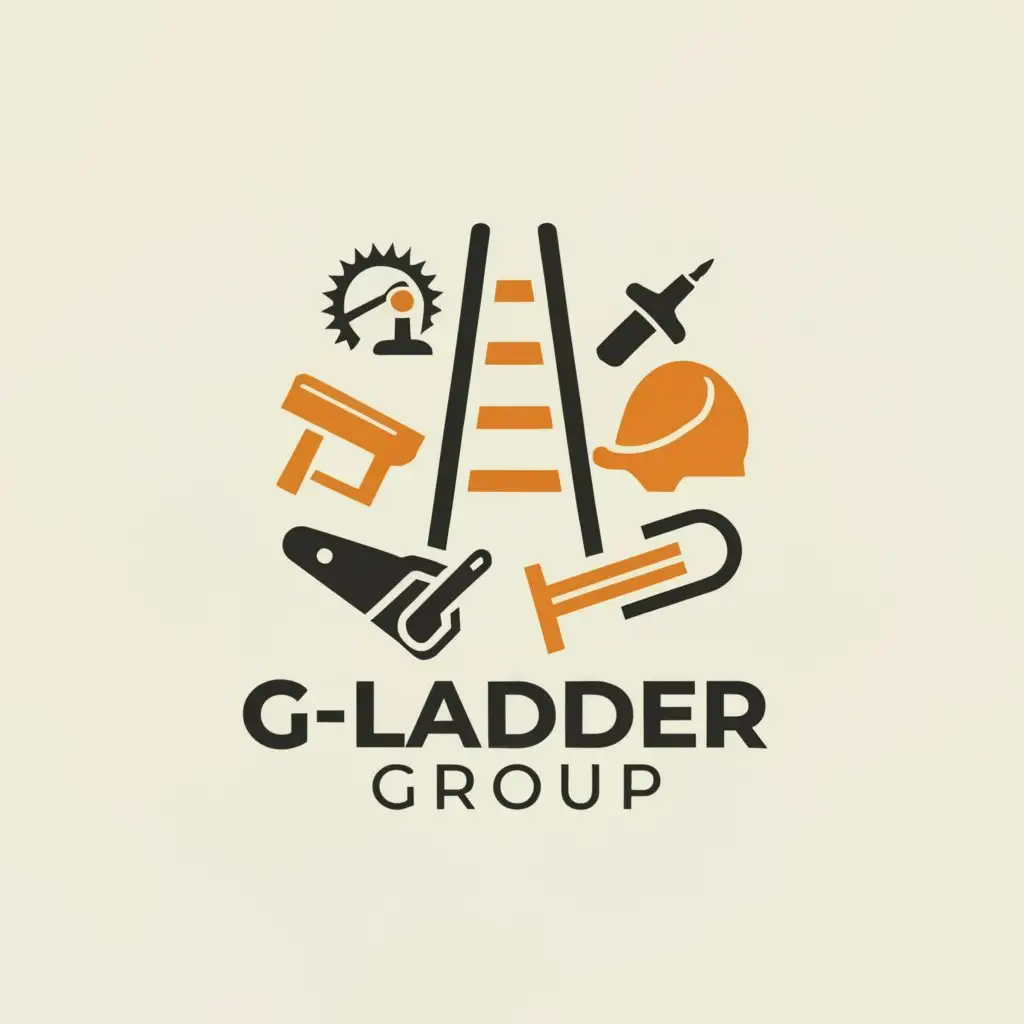 a logo design,with the text "G-Ladder Group", main symbol:ladder, tools, safety hat,Moderate,be used in Construction industry,clear background
