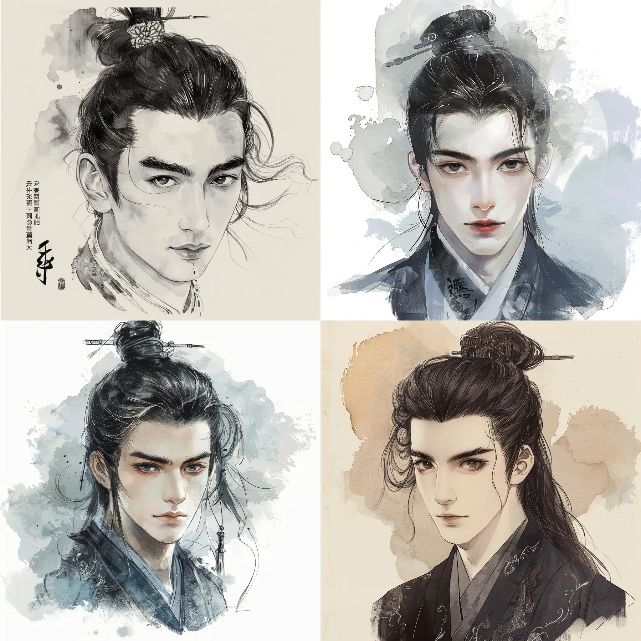 Elegant-Ancient-Wind-Portrait-Handsome-Man-with-Luxurious-Black-Hair-and-Jade-Ornament