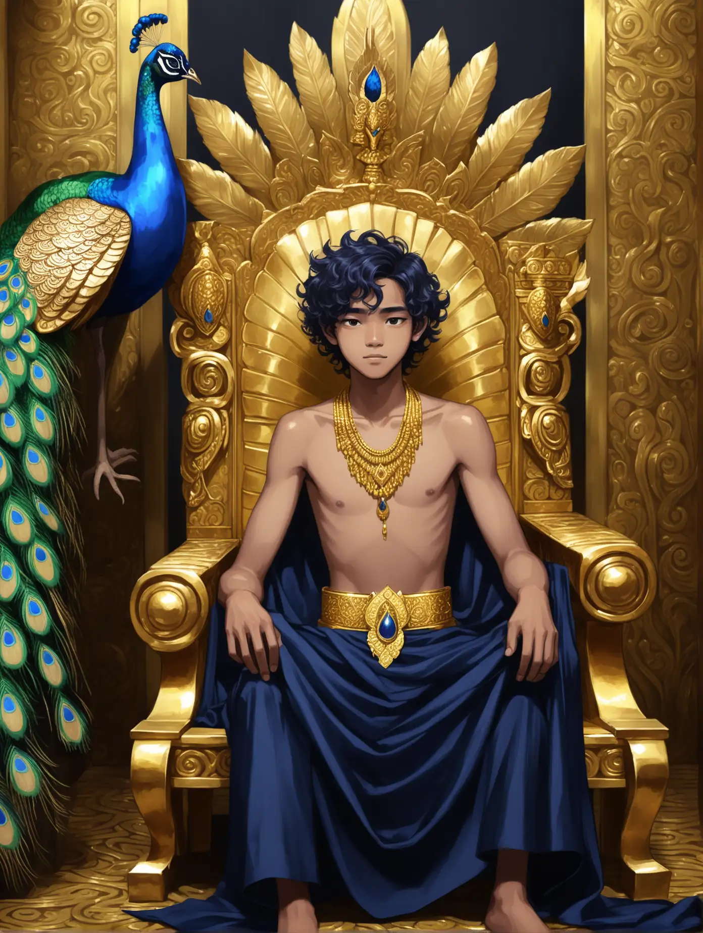 Indonesian-Teen-on-Golden-Throne-with-Peacock-Royal-Portrait-of-17YearOld-Indonesian-King