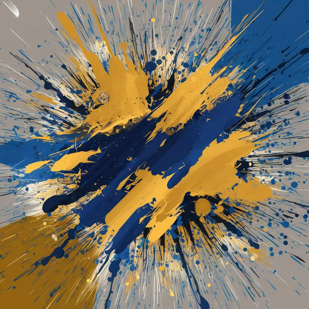 Vibrant Mustard and Royal Blue Splatter Abstract Digital Art