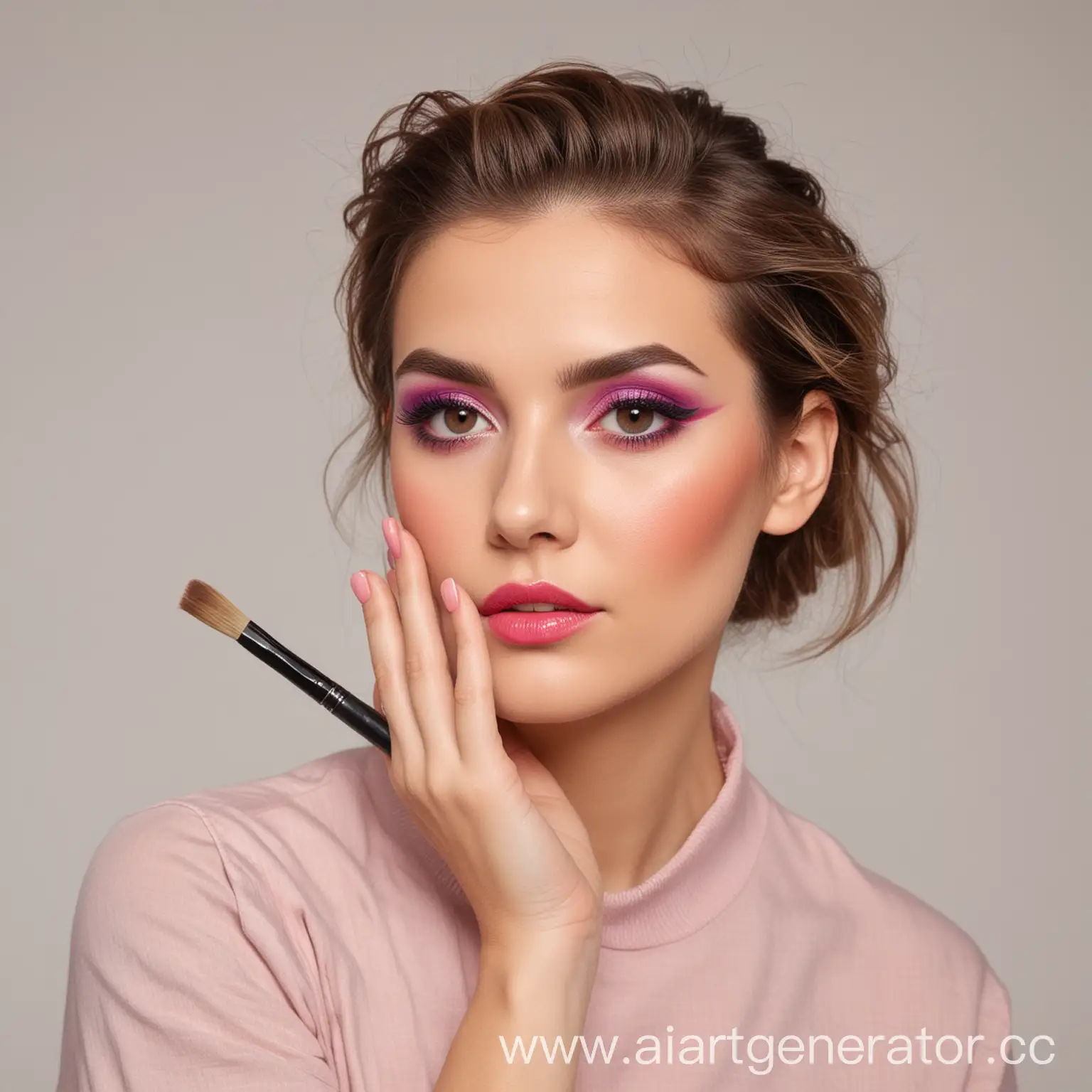 80s-Style-Makeup-Woman-Holding-Paintbrush