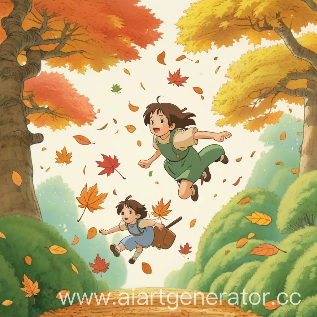 Flying leaves in Ghibli style