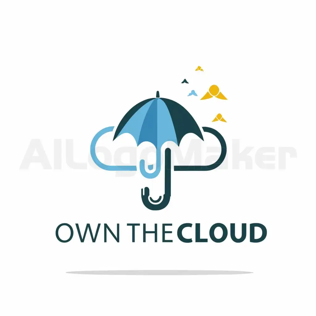 a logo design,with the text "Own the Cloud", main symbol:An open Umbrella, over a Cloud, with the handle sticking out the bottom.,Moderate,be used in Computers industry,clear background