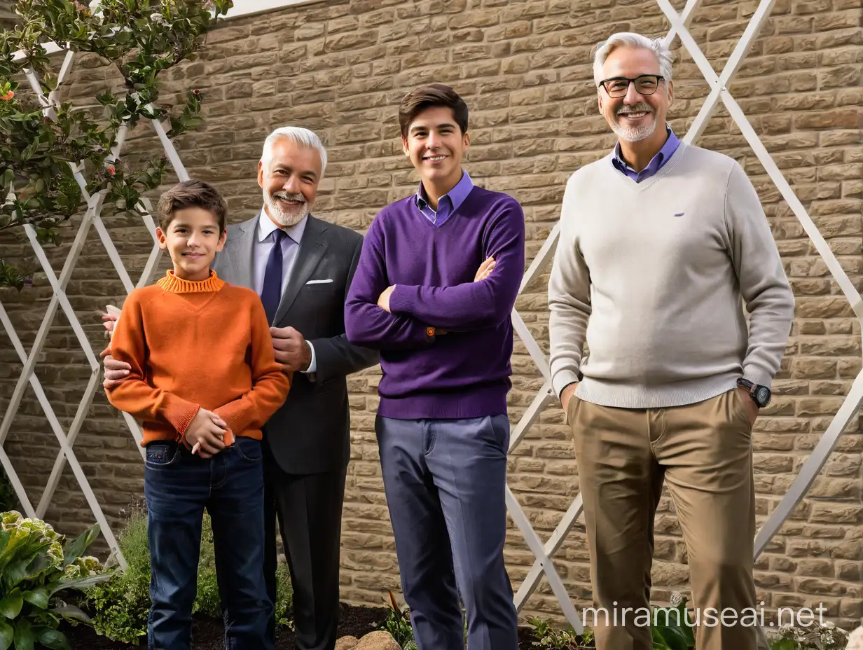 Family Portrait Father and Sons in Colorful Sweaters