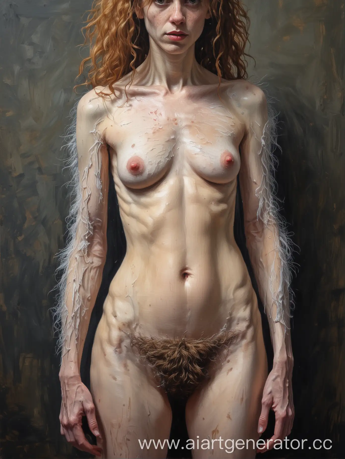 Acrylic-Painting-of-an-Anorexic-Aristocrat-with-Thick-Body-Hair