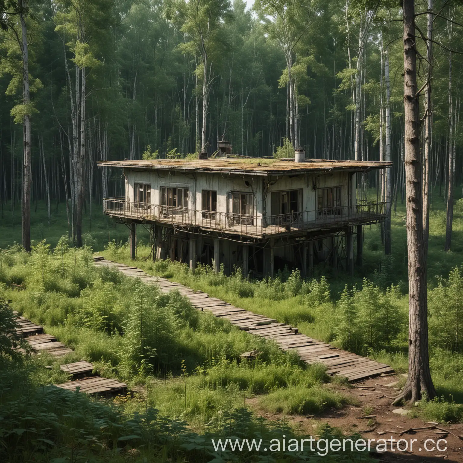 Soviet-Architecture-OneStory-Building-with-Forest-Platform