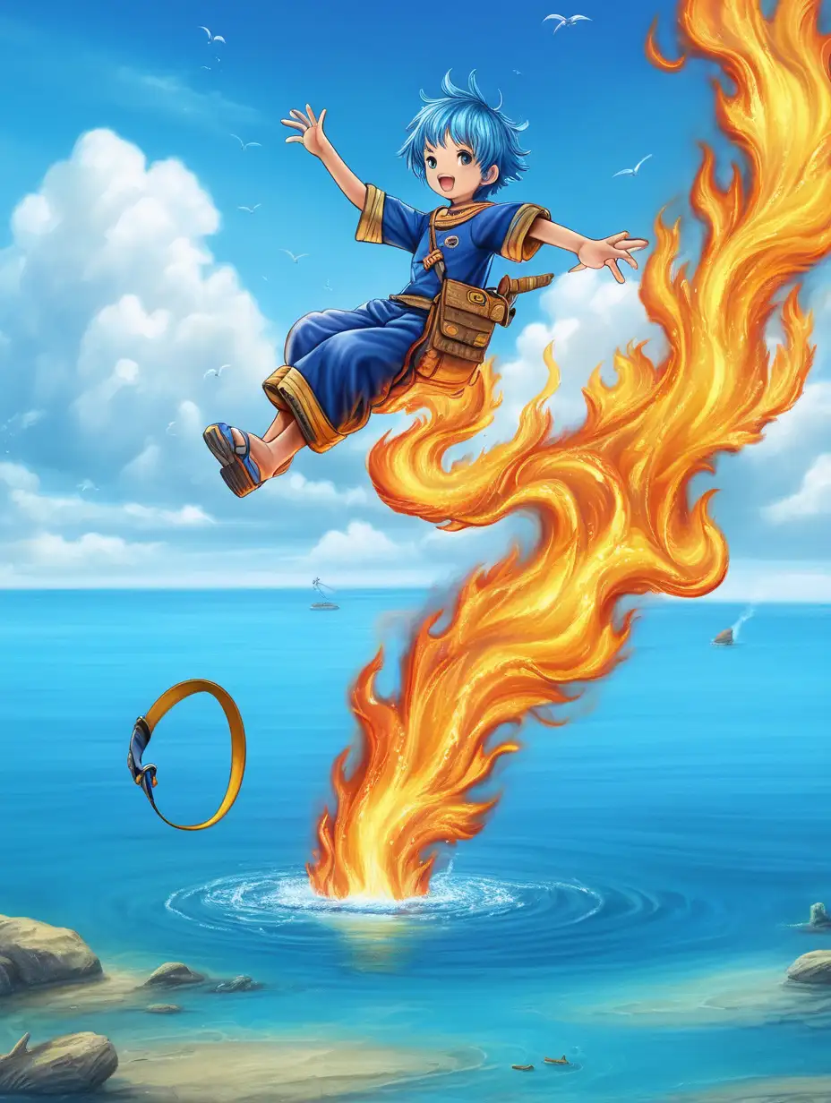 It can fly in the water and walk in the sky, wearing blue clothes but not fearing fire. What is it?