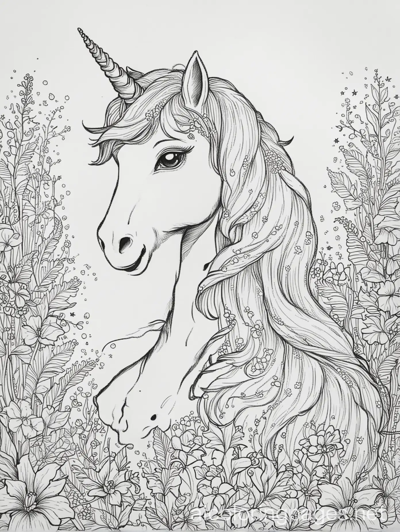 Unicorn-and-Princesses-Coloring-Pages-Simple-Line-Art-on-White-Background