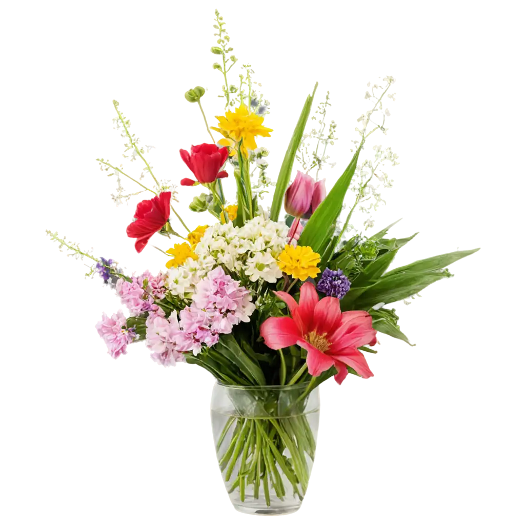bouquet of random flowers in a clear glass vase