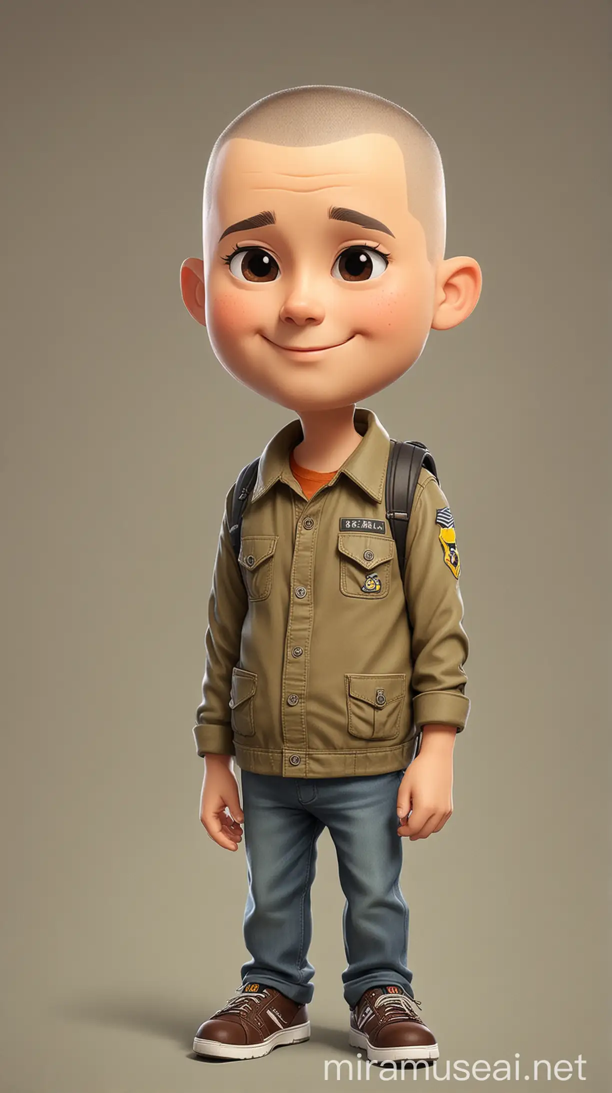 Proud MiddleAged Man with Buzz Cut in Chibi Style Kindergarten Setting