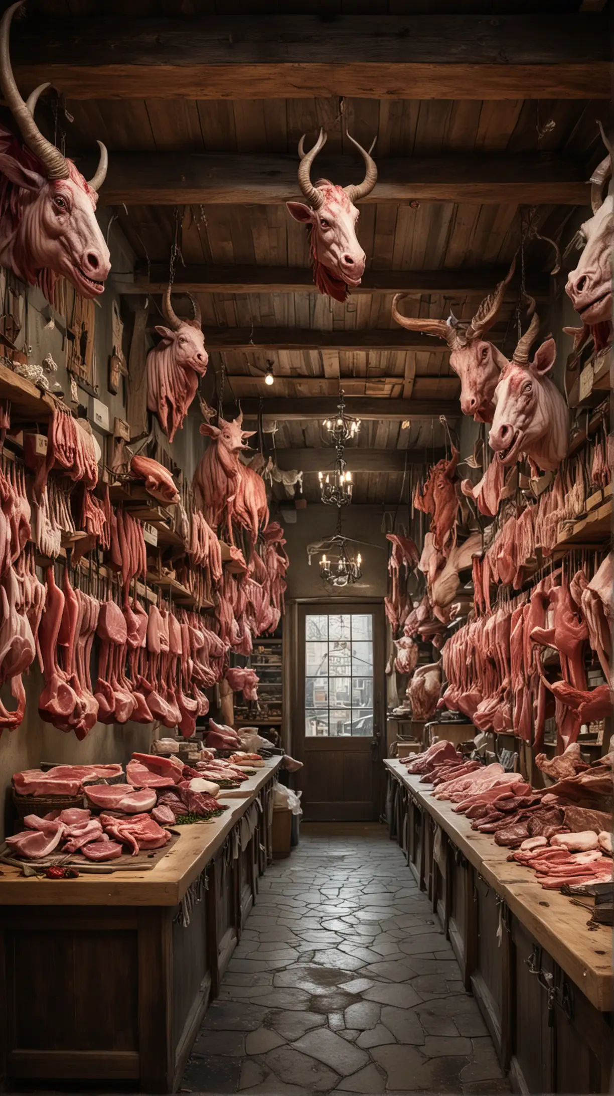Mythical Creature Butcher Shop Fantastical Scene of Supernatural Meat Market