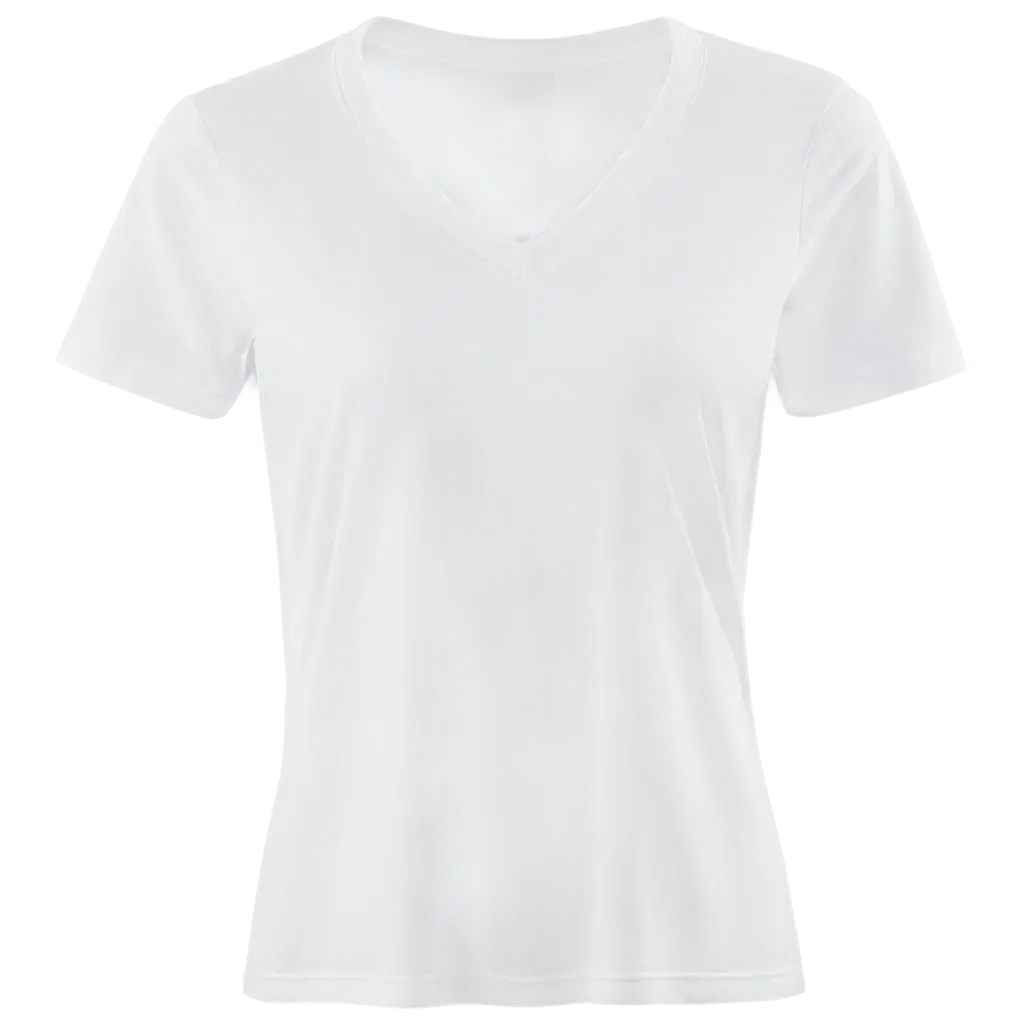 white v neck woman sport tshirt no model on plein on flat background