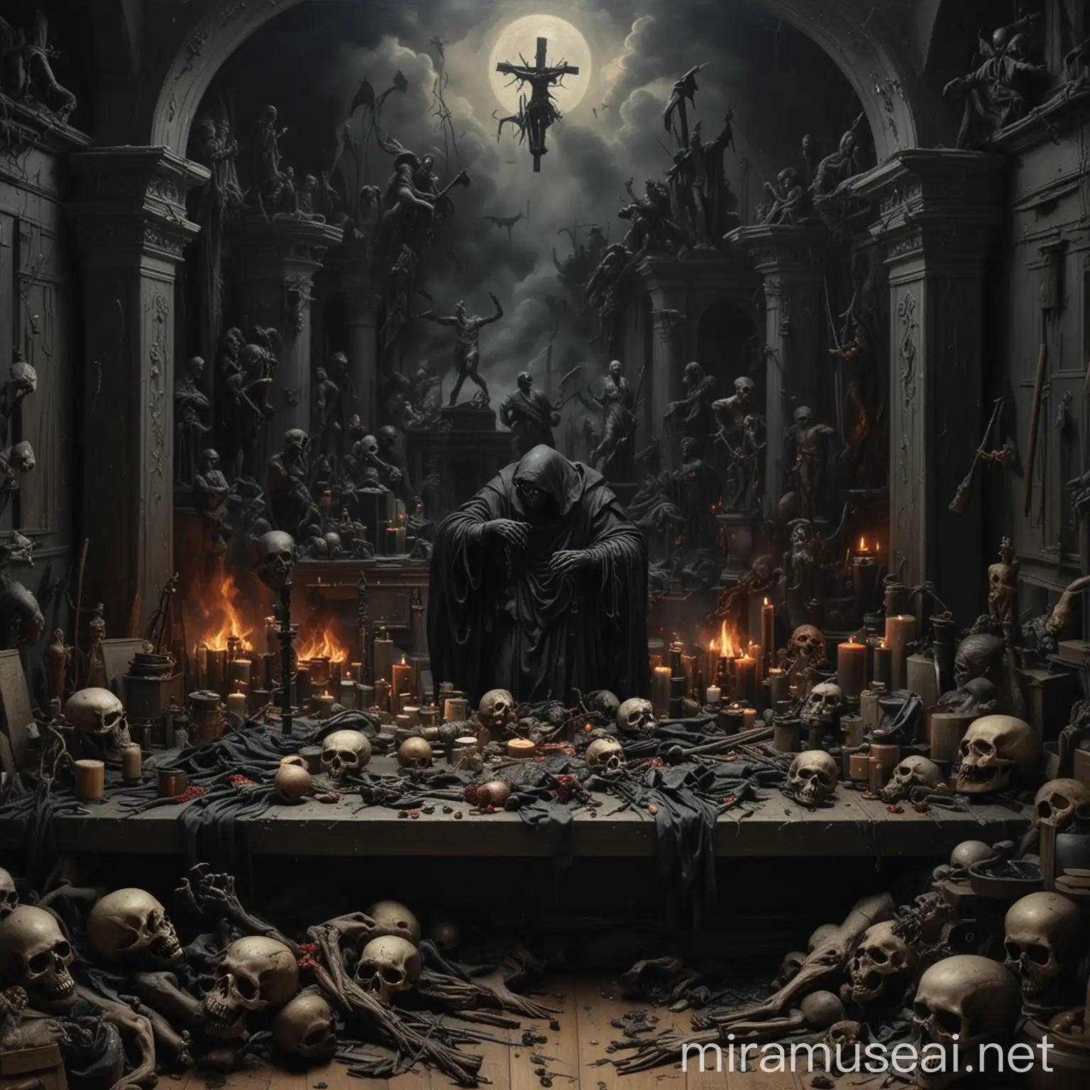 Apocalyptic Black Death Altar Painting Detailed Realistic Masterpiece of Despair