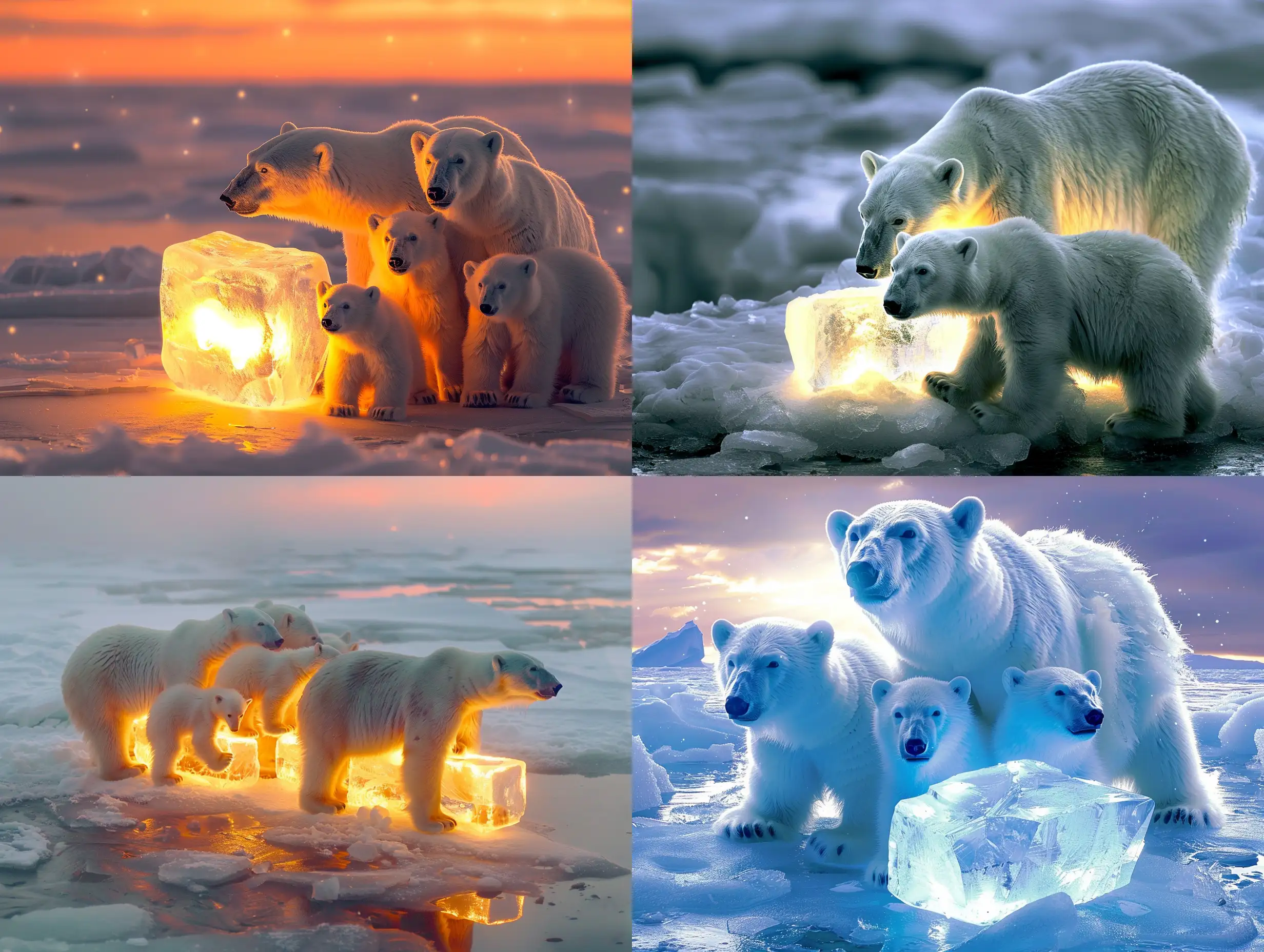 Polar-Bear-Family-Group-Illuminating-Arctic-Landscape