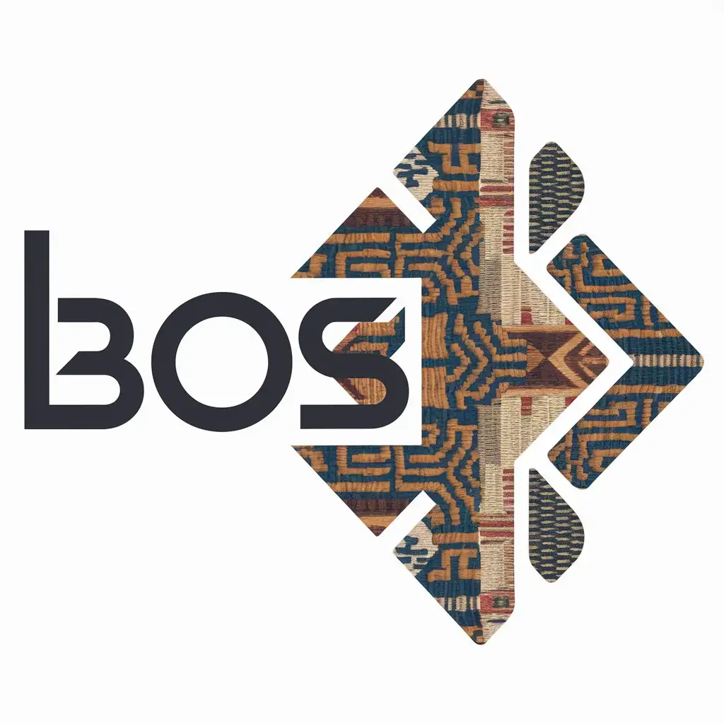 a logo design,with the text "BOS", main symbol:HACER UN TEXTURA CON MOTIVOS Y DISEÑOS DE TEXTILES INCAS,complex,be used in Technology industry,clear background