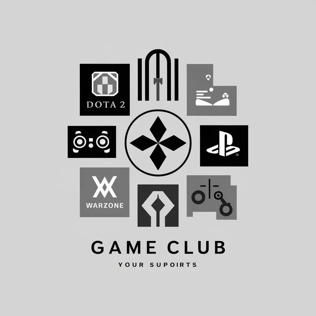 logo for a game club, minimal, dota 2, playstation, windows games, warzone, dart