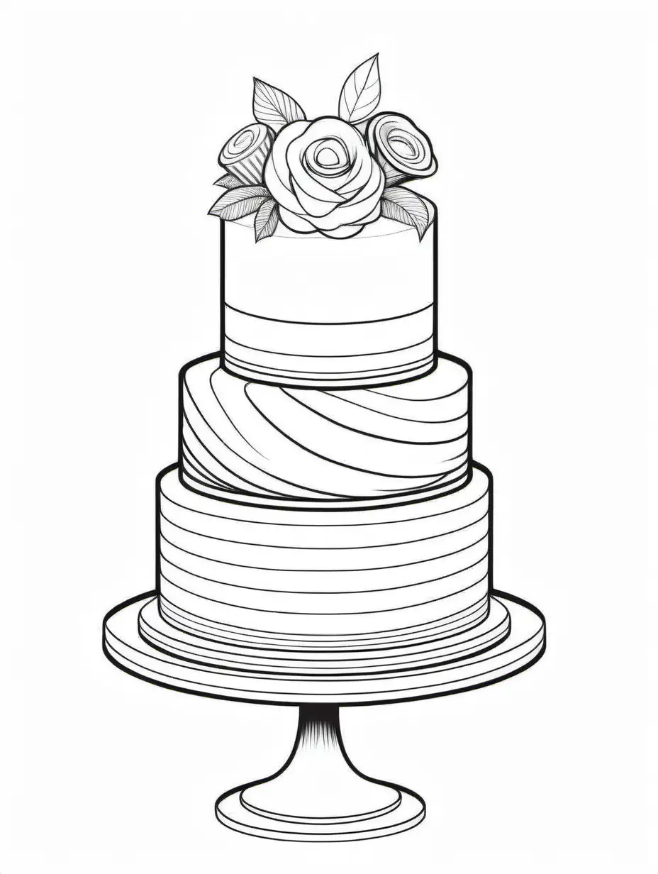 Beautiful elegant , minimalist design, clean lines, couture,cake, set on a white background, colouring book, 