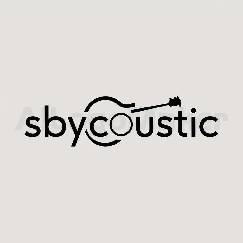 a logo design,with the text "SbyCoustic", main symbol:music, guitar,Minimalistic,be used in Entertainment industry,clear background