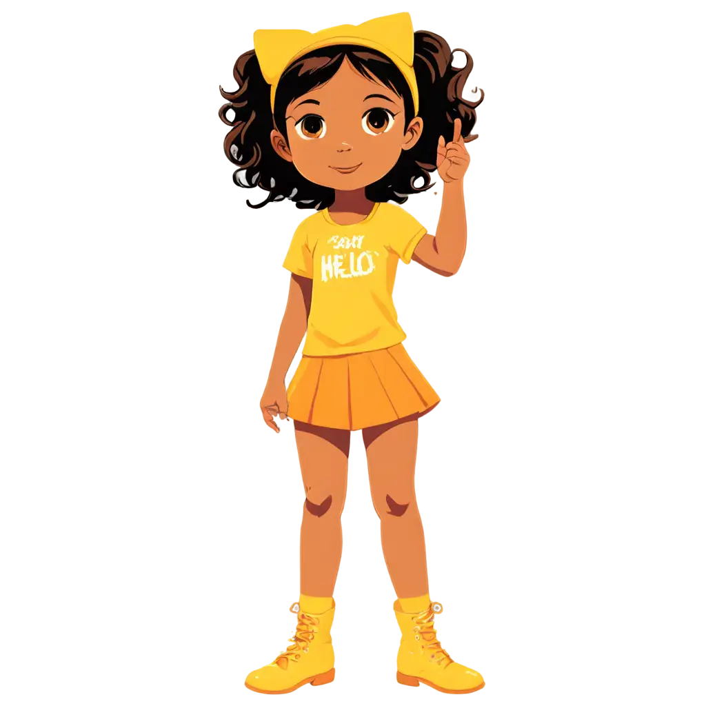 OrangeYellow-Tone-Childrens-Comic-Girl-PNG-Image-Say-Hello-with-Vibrant-Colors