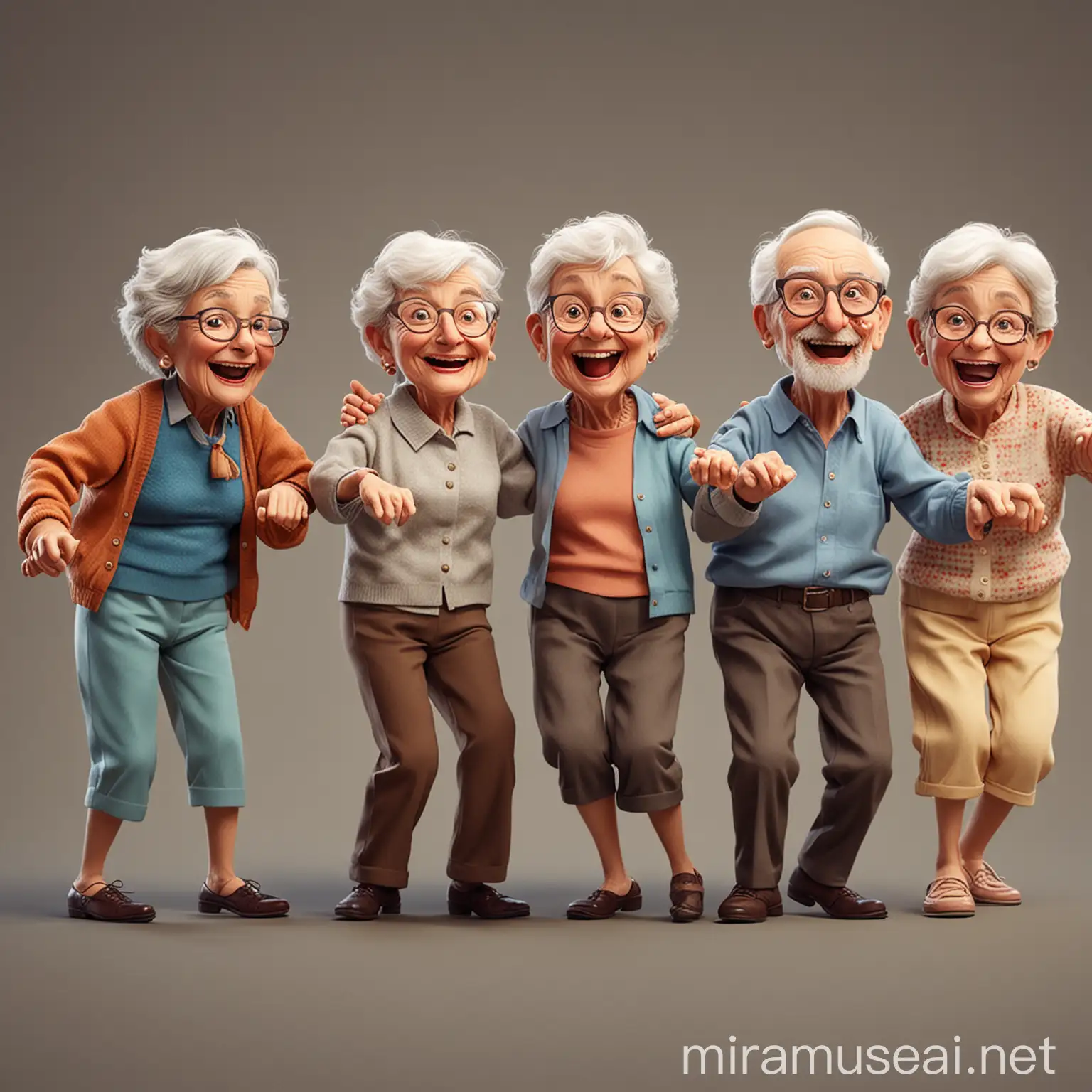 group of older people dancing animated