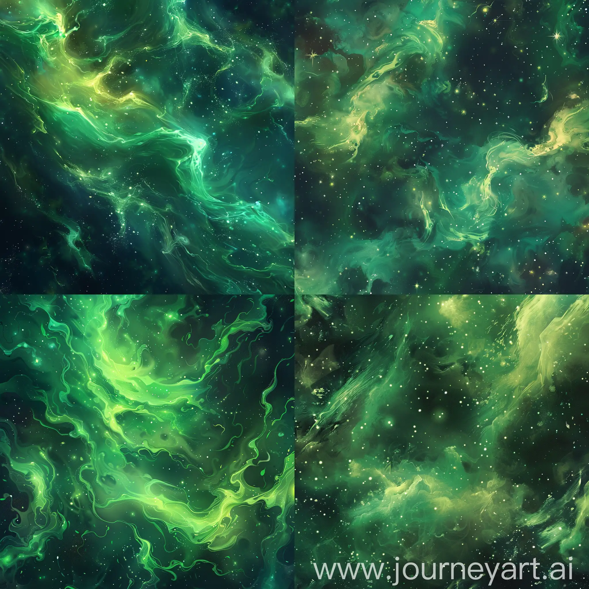 generate a seamless pattern fantasy green space with nebula, hearthstone style