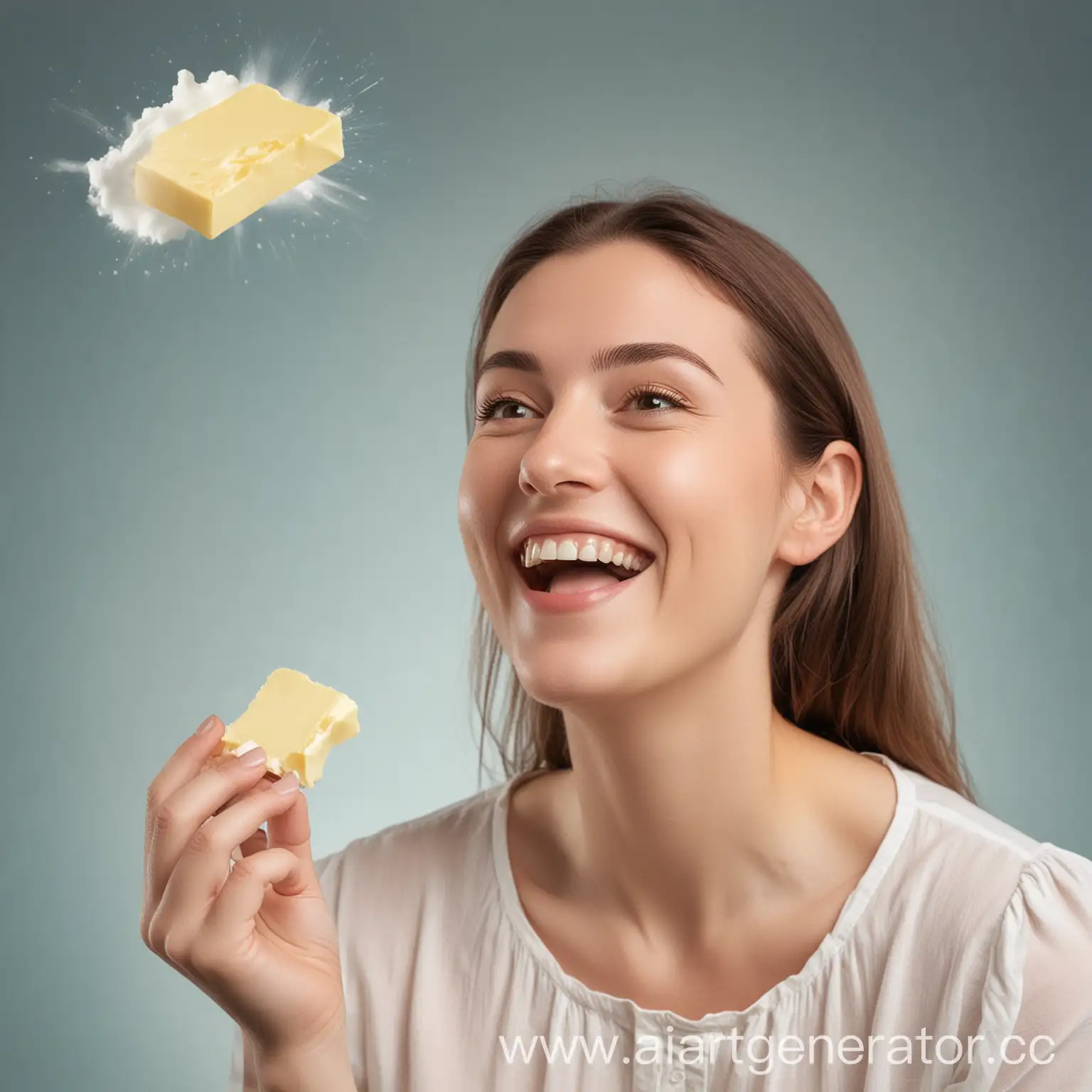 Smiling-Person-Holding-Butter-and-Gazing-at-Cloud