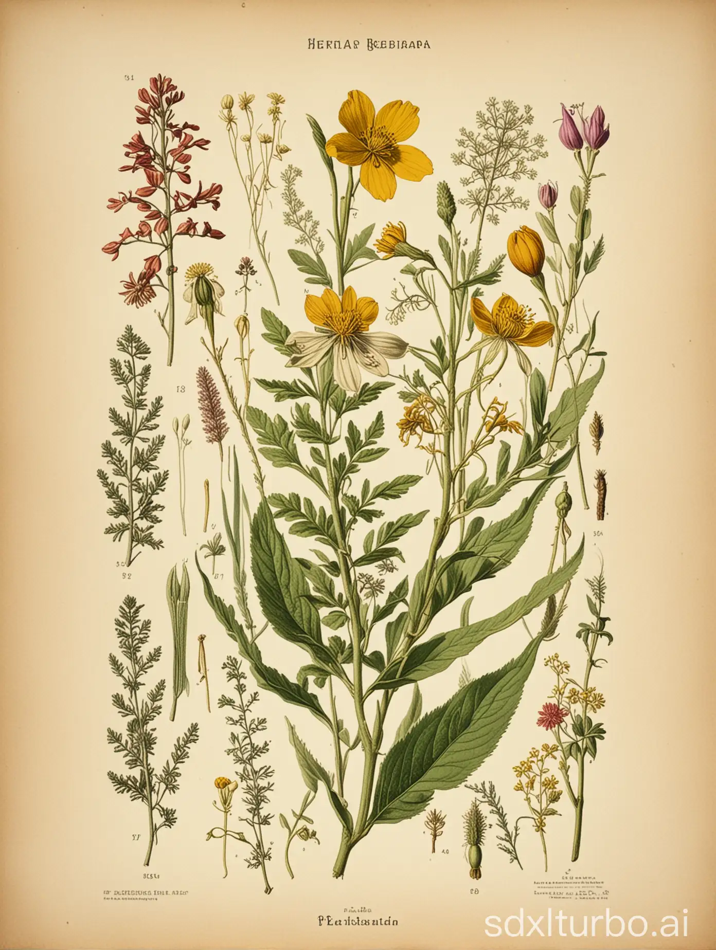 Botanical herbarium poster of a wildflower