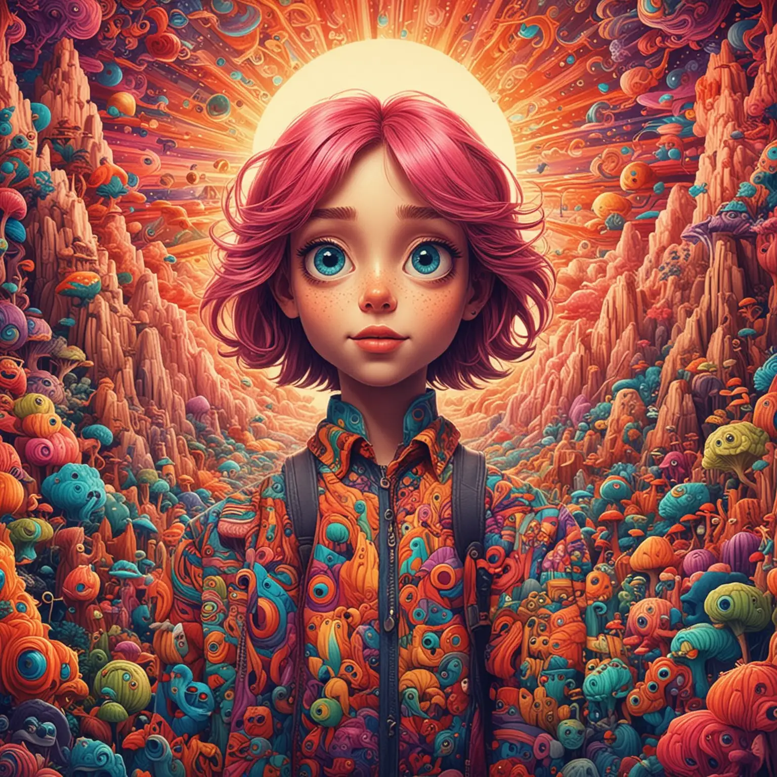 Psychedelic Cartoon Character in Diverse Environments