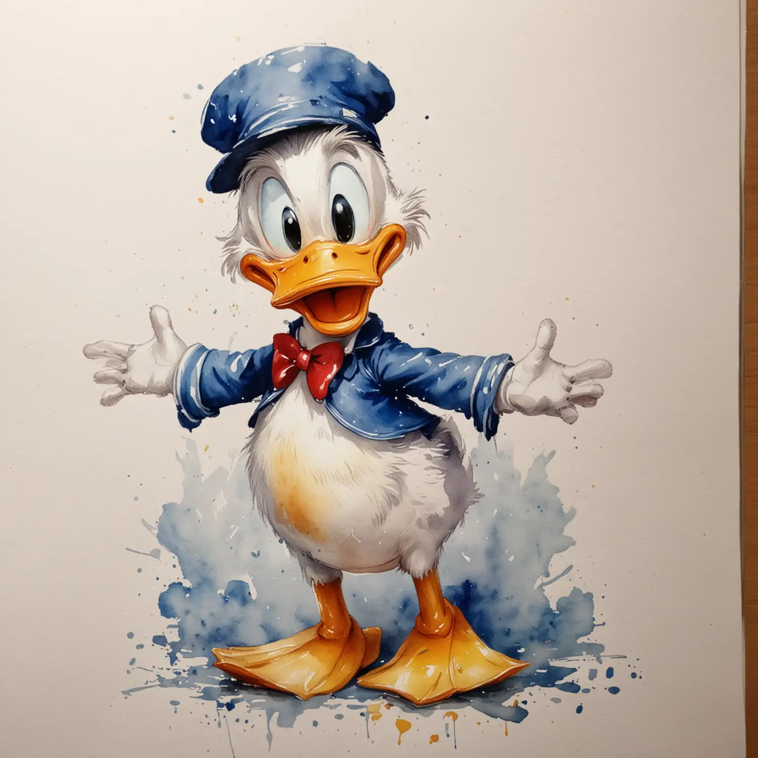 Cheerful Donald Duck in Vibrant Watercolor Portrait