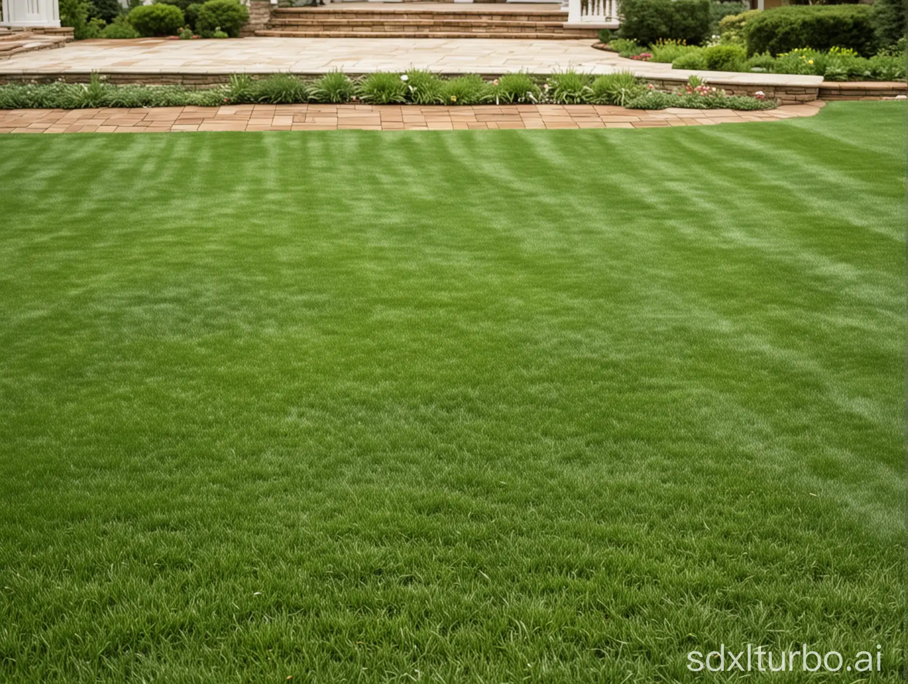 Close-up of the lawn of an American country villa.