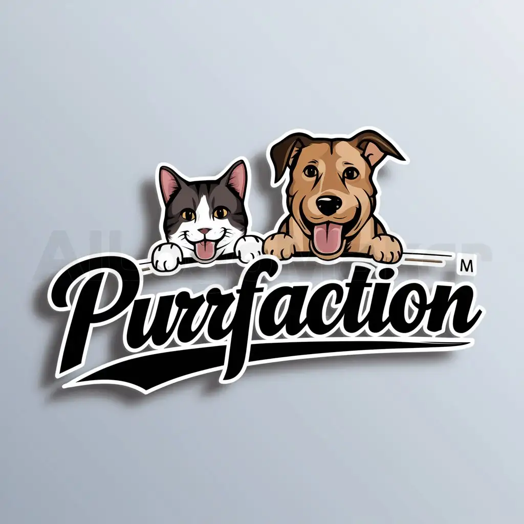 a logo design,with the text "PurrFaction", main symbol:Cat and dog,Moderate,clear background
