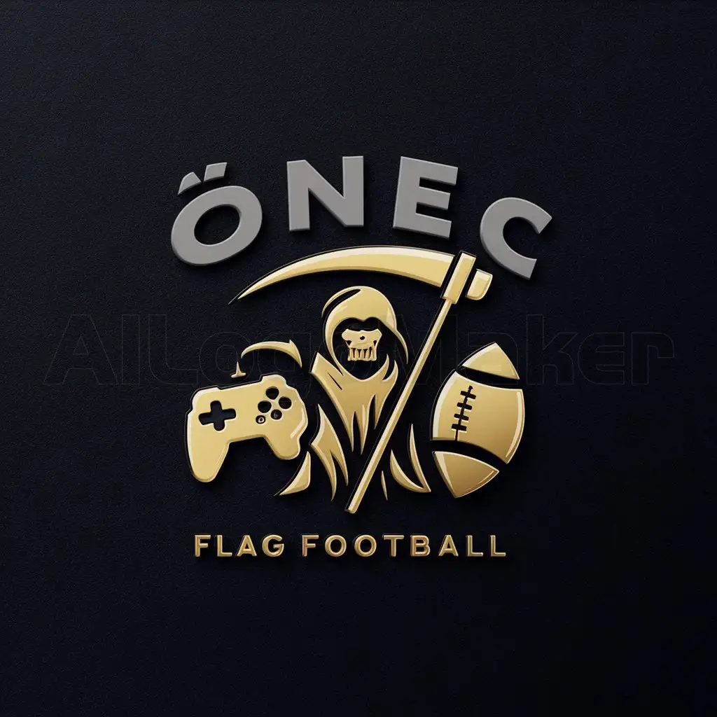 a logo design,with the text "žnec", main symbol:logo of Reaper choosing between game or life in black gold color,Moderate,be used in flag football industry,clear background