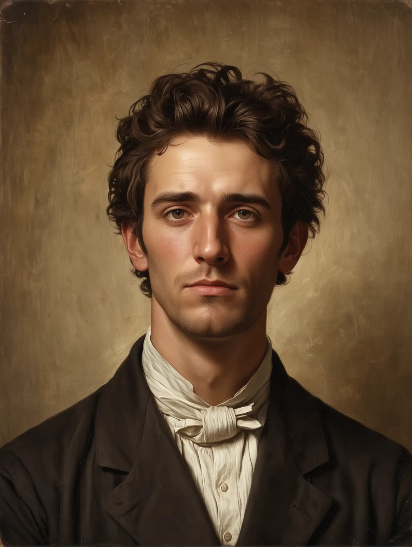 Man in 19th Century Painting Authentic Portrait with Distinct Features