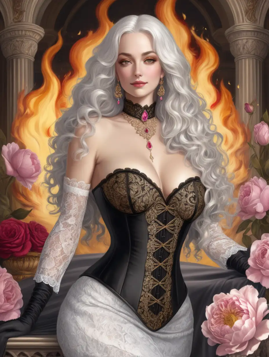 Seductive-Queen-in-White-Lace-Dress-Amidst-Medieval-Fantasy-Palace