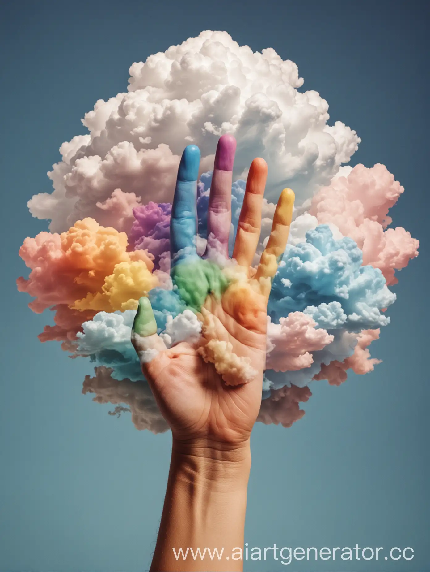 Colorful-Clouds-Grasped-by-Hand-Captivating-Artwork-of-Multicolored-Clouds-Held-by-Fingers