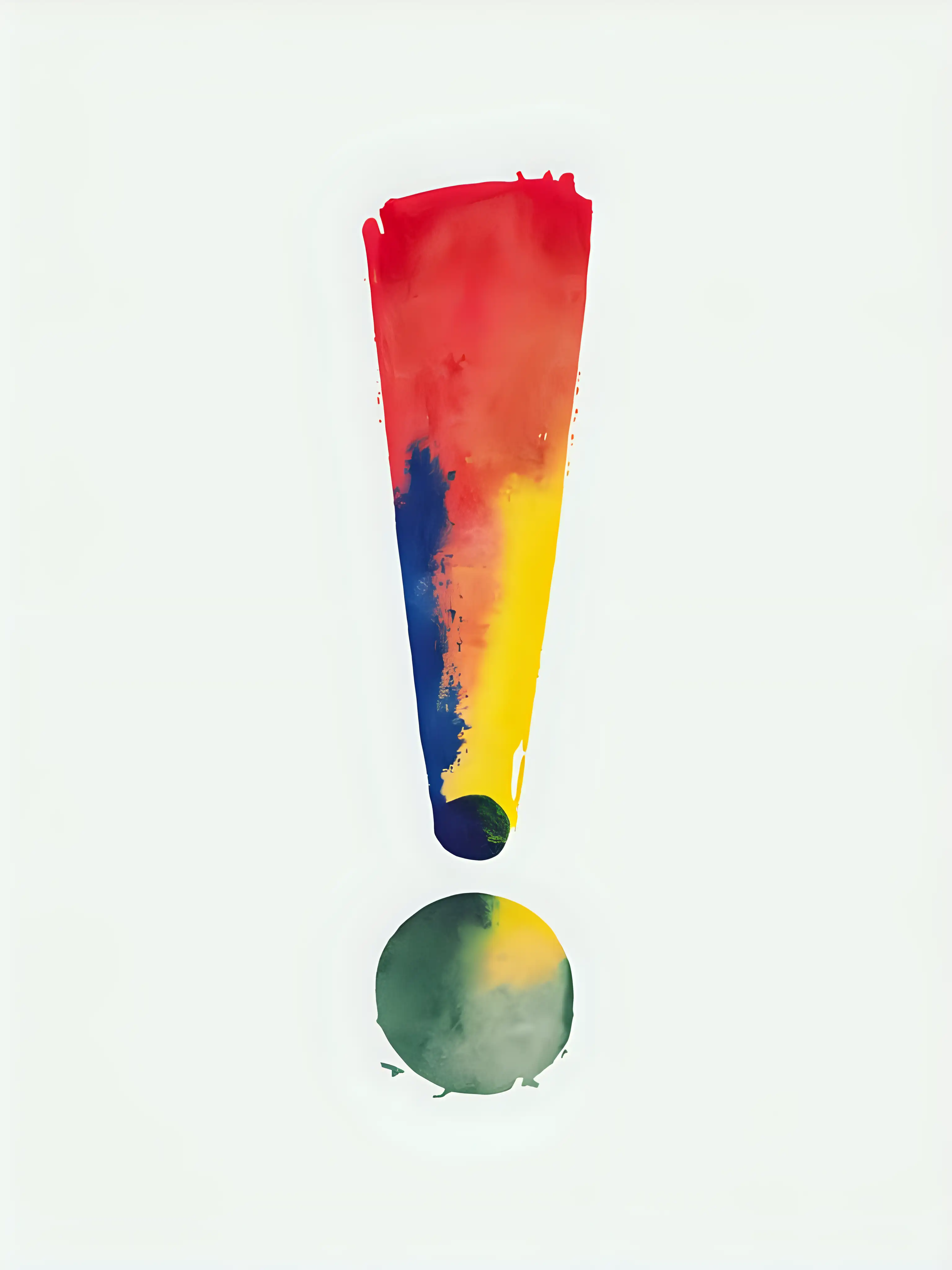 A single, captivating red, blue, yellow and green clean, artistic, symbolic, colorful, expressive, minimalist, watercolor, illustration of an exclamation point.