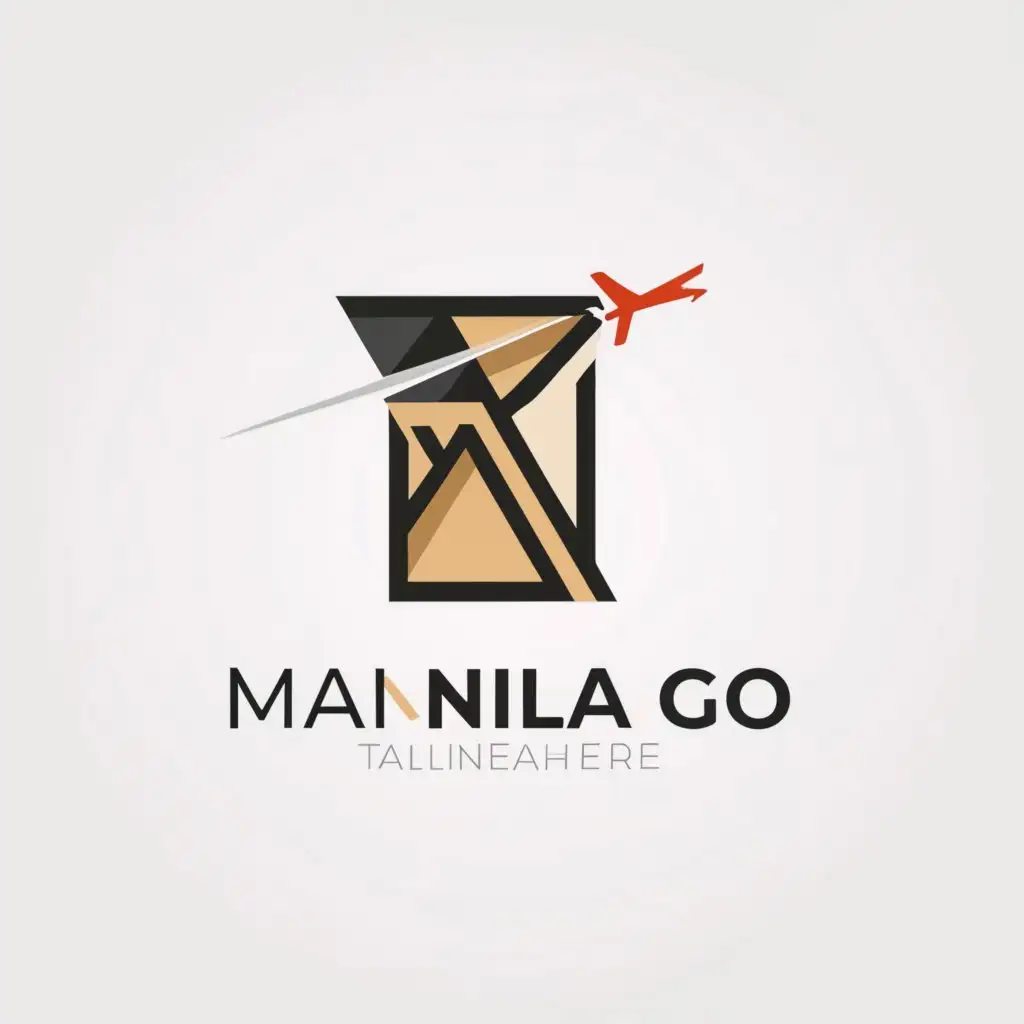 a logo design,with the text "manila go", main symbol:letter with a plane flying a cross the letter,Minimalistic,be used in Travel industry,clear background