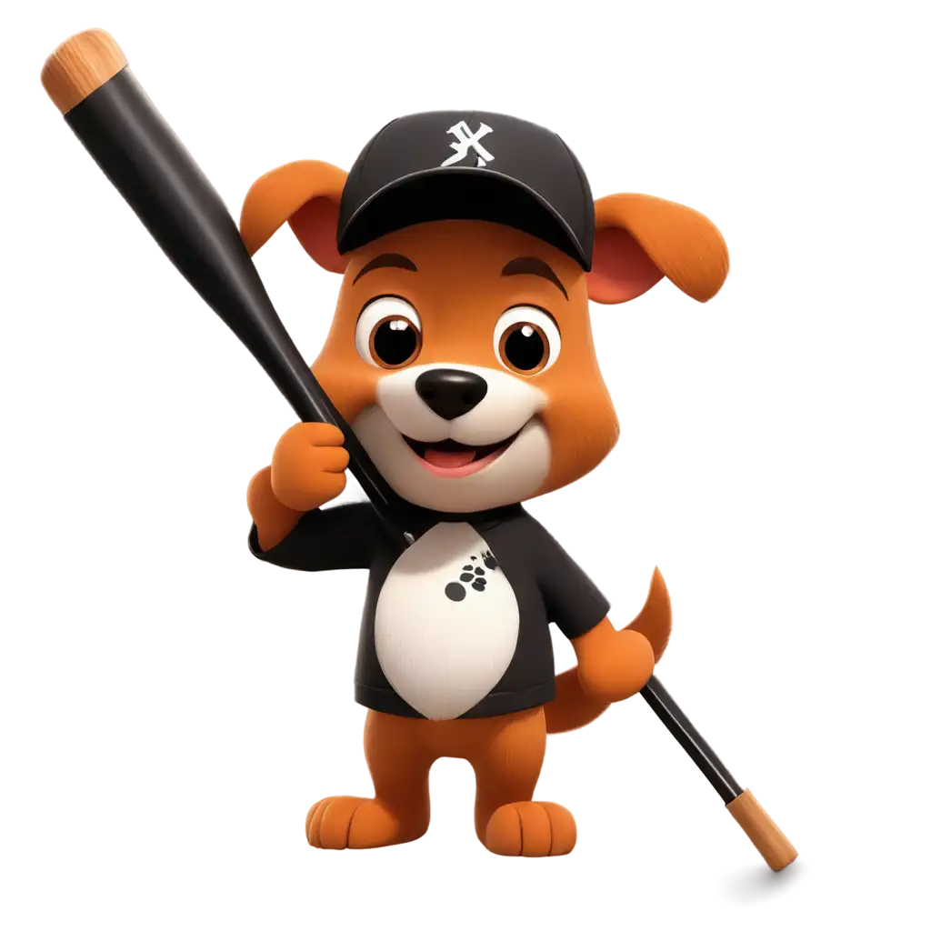 a dog cartoon with black baseball bat