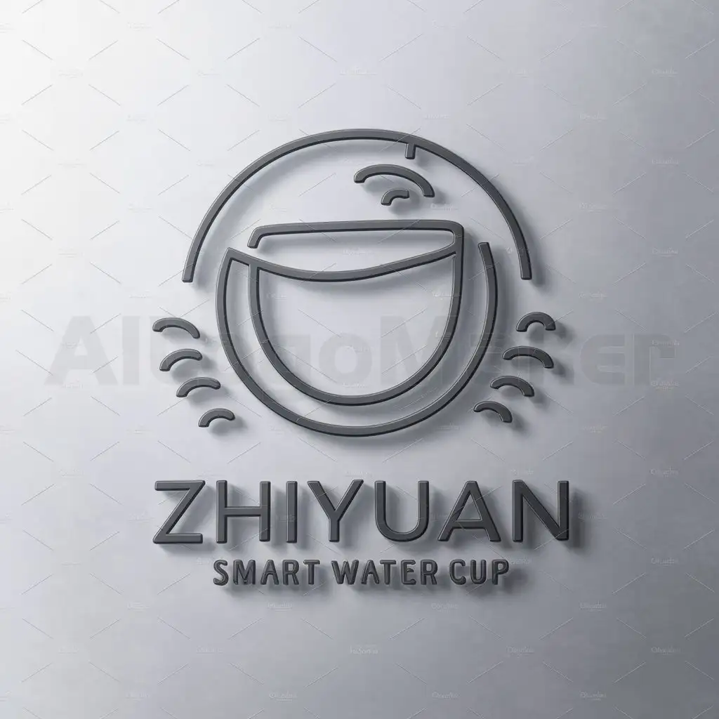 a logo design,with the text "Zhiyuan smart water cup", main symbol:Water cup shape: a simplified or abstract water cup shape, which can symbolize the product's support for body health.n     Water droplet outline: the outline or silhouette of water droplets, representing the drinking property of the product.,Minimalistic,be used in Sports Fitness industry,clear background