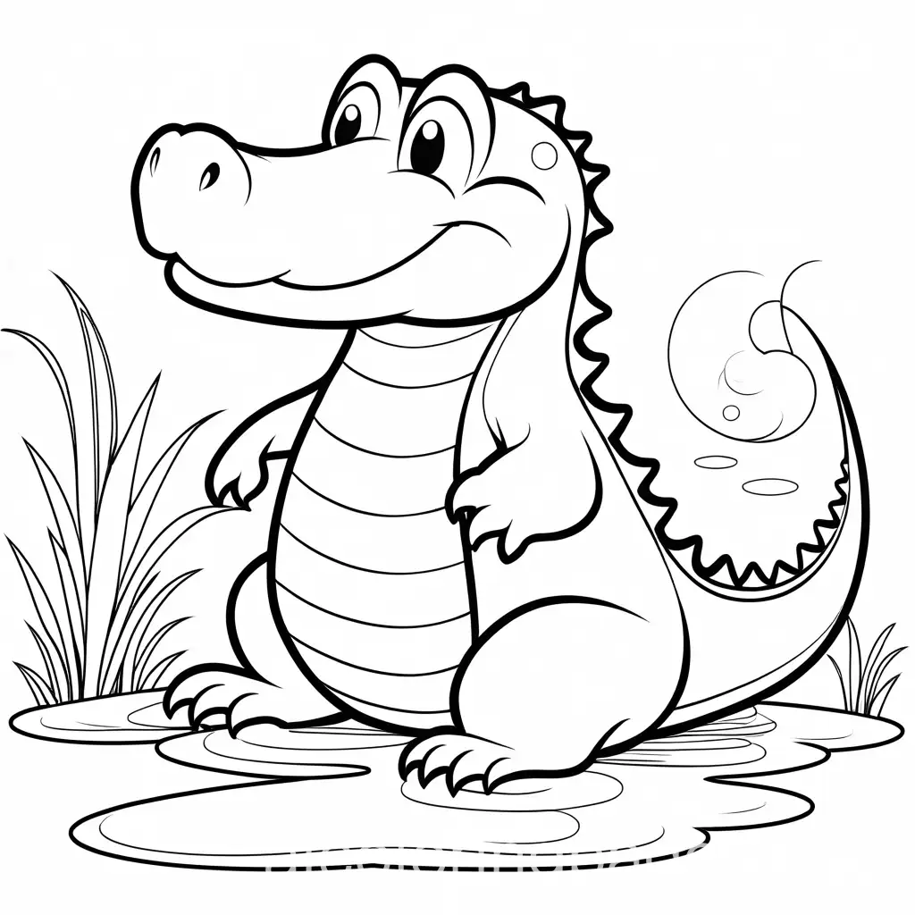 Adorable-Alligator-Coloring-Page-for-Kids-Black-and-White-Line-Art-on-White-Background