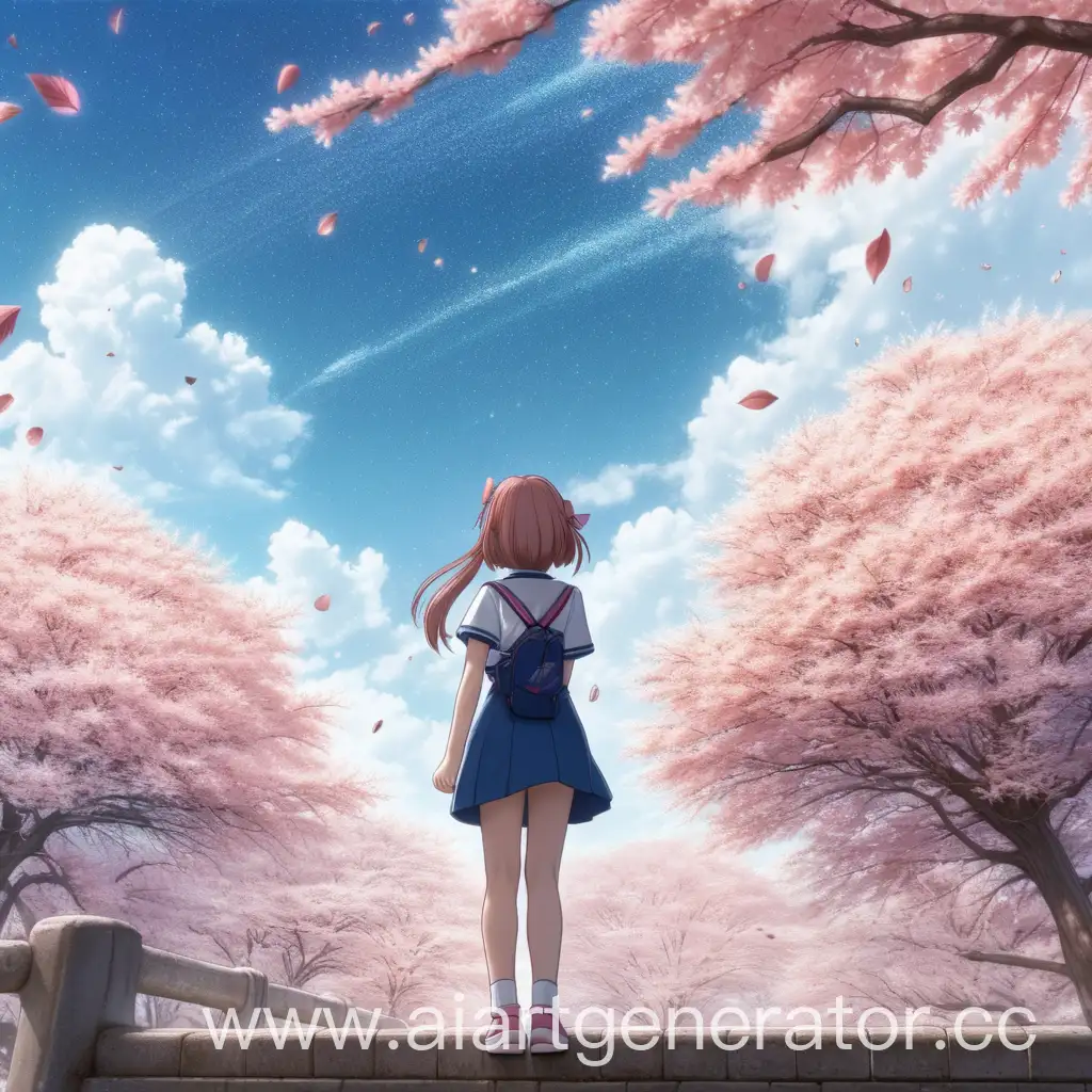 Anime-Girl-Gazing-at-Sky-with-Sakura-Blossoms