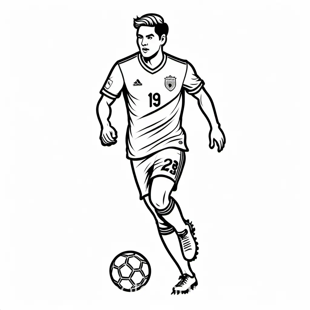 soccer player, simple , Coloring Page, black and white, line art, white background, Simplicity, Ample White Space