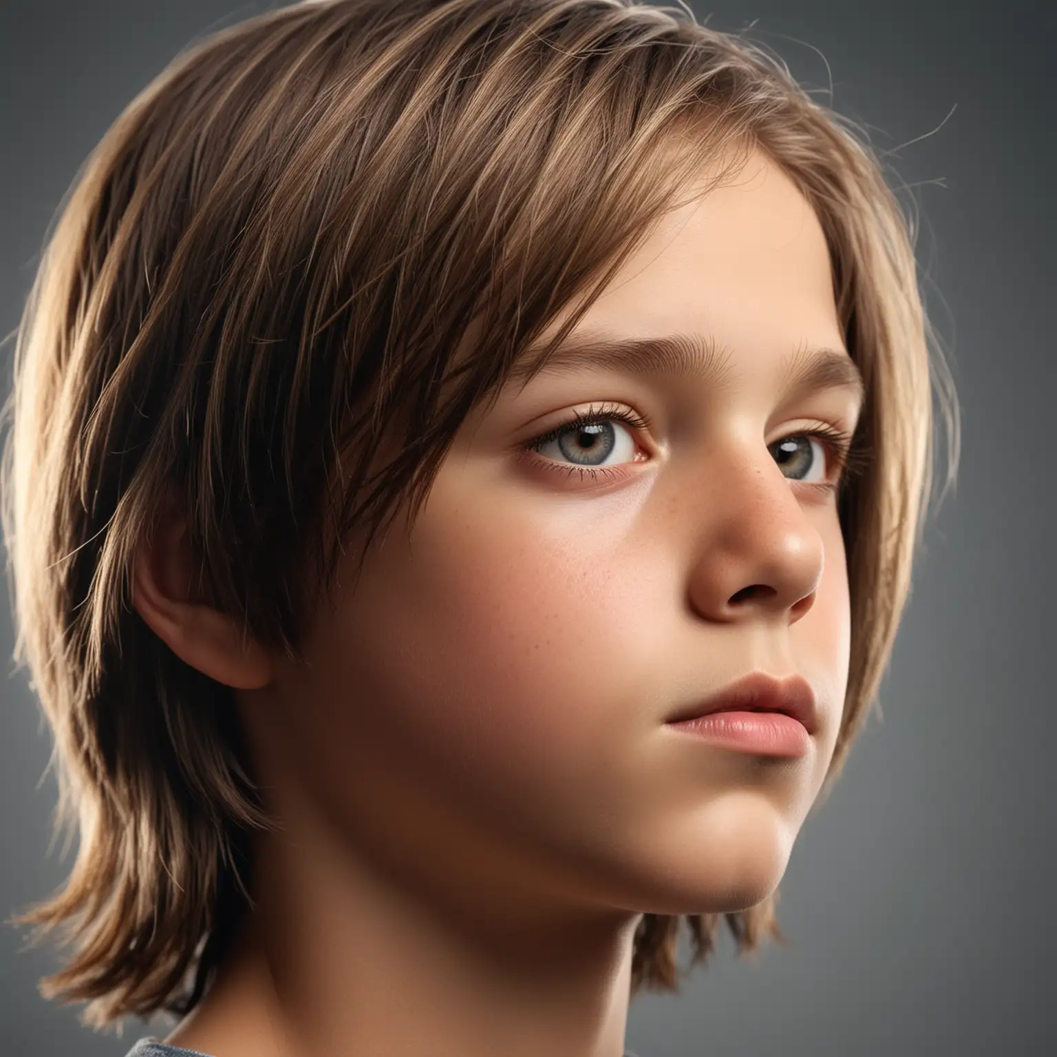 Closeup Portrait of TwelveYearOld Boy with Smooth ShoulderLength Hair