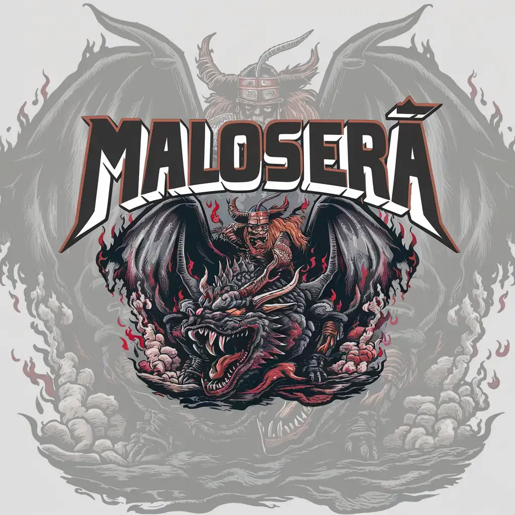 a logo design,with the text "MaloSerá", main symbol:Viking, Dragon, hell, heavy metal,Moderate,clear background