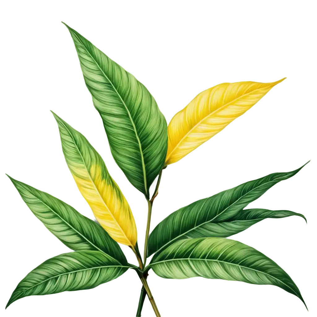 a close up of a plant with yellow and green leaves, tropical flower plants, tropical foliage, blooming tropical flowers, high quality digital painting, photorealistic print of exotic, tropical plants, realistic flowers oil painting, botanical background, beautiful tropical flowers, tropical flowers, botanical artwork, tropical leaves, botanic foliage, banana plants drawing, elegant digital painting, tropic plants and flowers