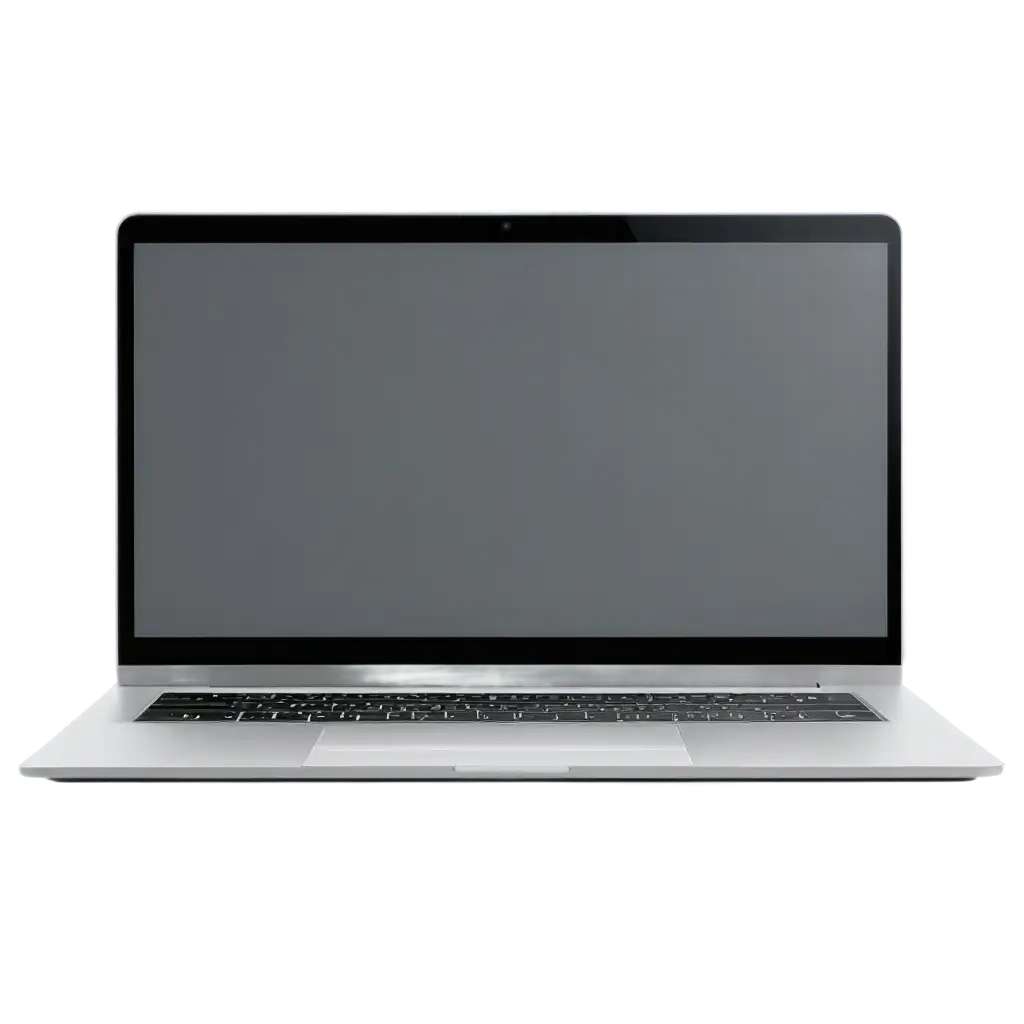 Latest laptop with white screen. facing forward. futuristic