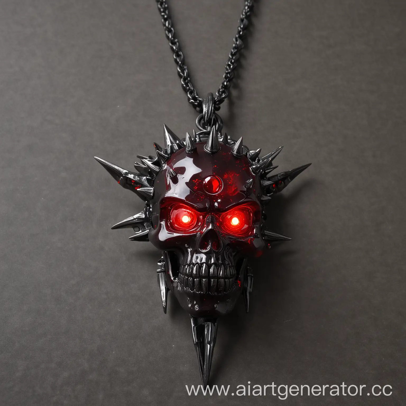 Glowing-Red-Crystal-Skull-with-Spiked-Temples-on-Bone-Chain