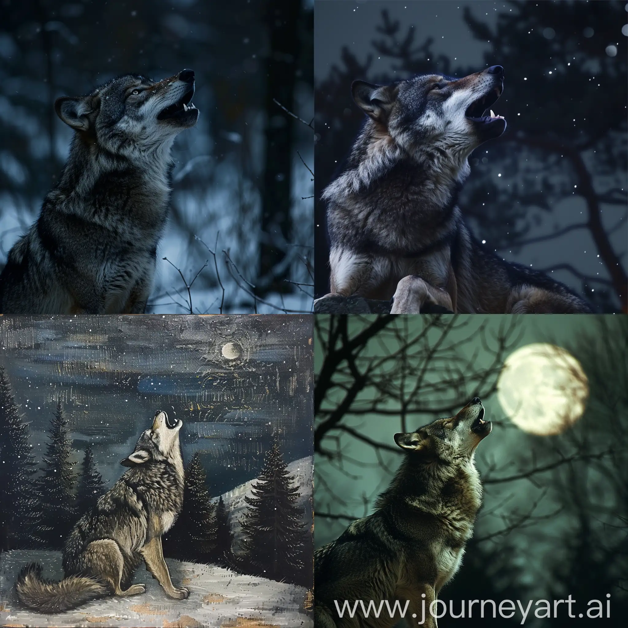 a wolf howling in the silent night