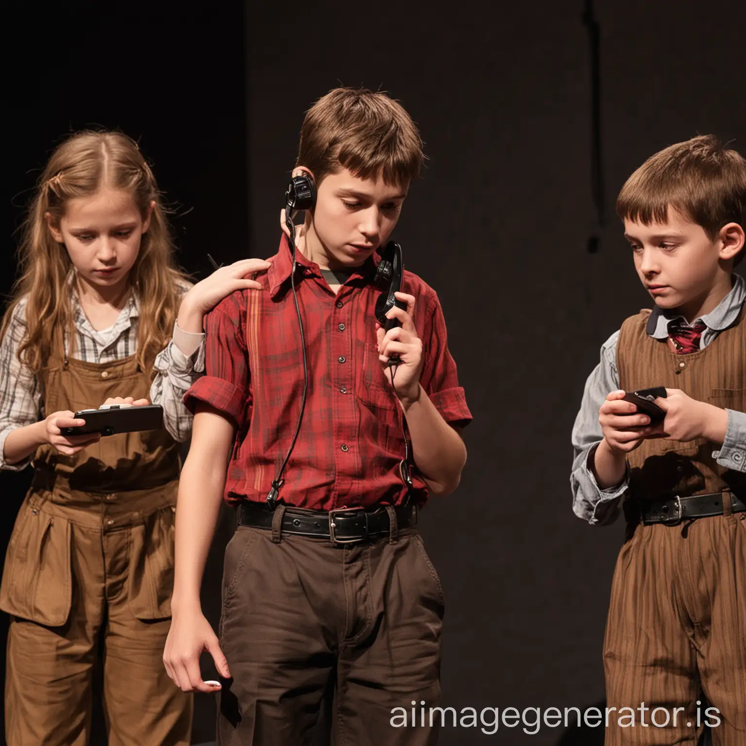 the first page of a theatrical play (jad and the phone) Phone addiction among children